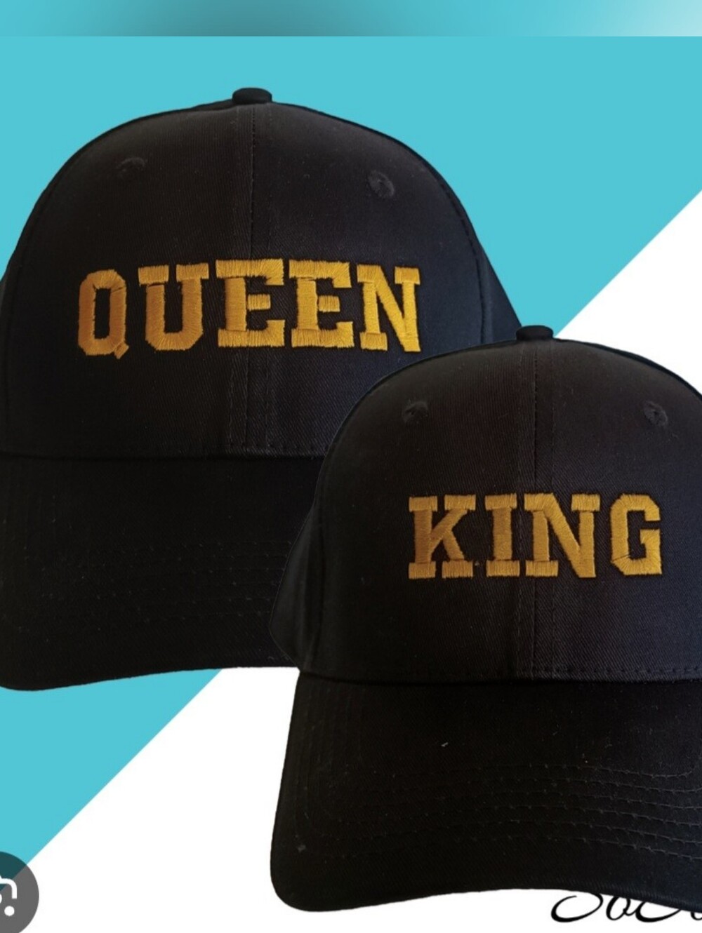 Unbranded Black 'KING' and 'QUEEN' Embroidered Baseball Cap - Picture 4 of 5
